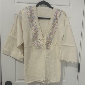 Cream Embroidered Women's Top